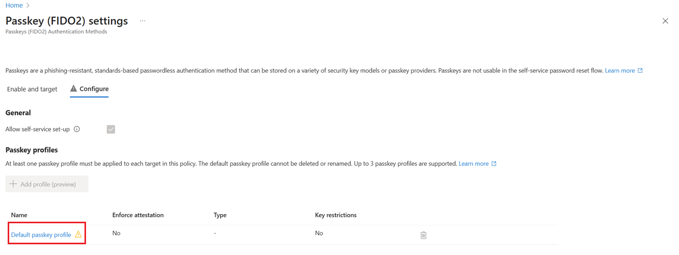 Default passkey profile in Microsoft Entra